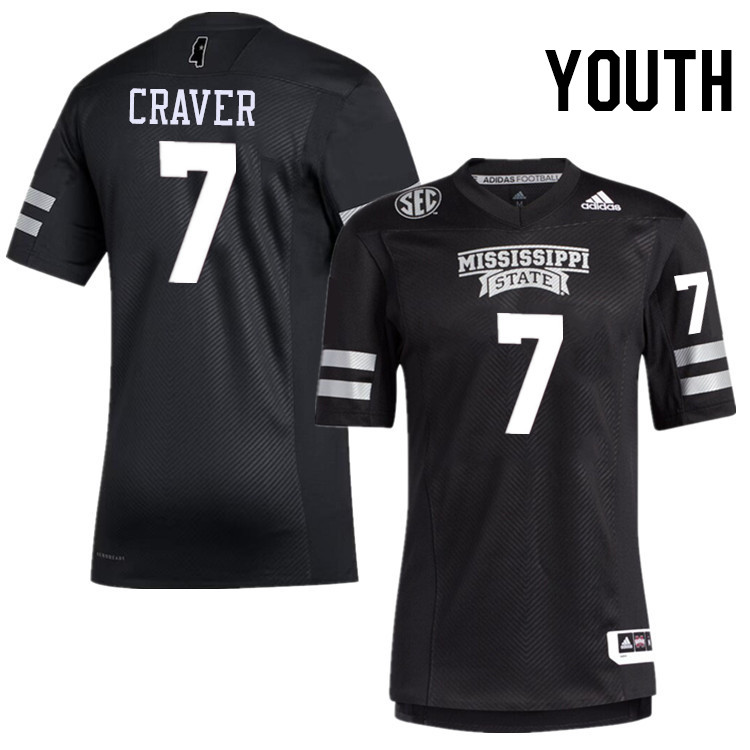 Youth #7 Mario Craver Mississippi State Bulldogs College Football Jerseys Stitched-Black